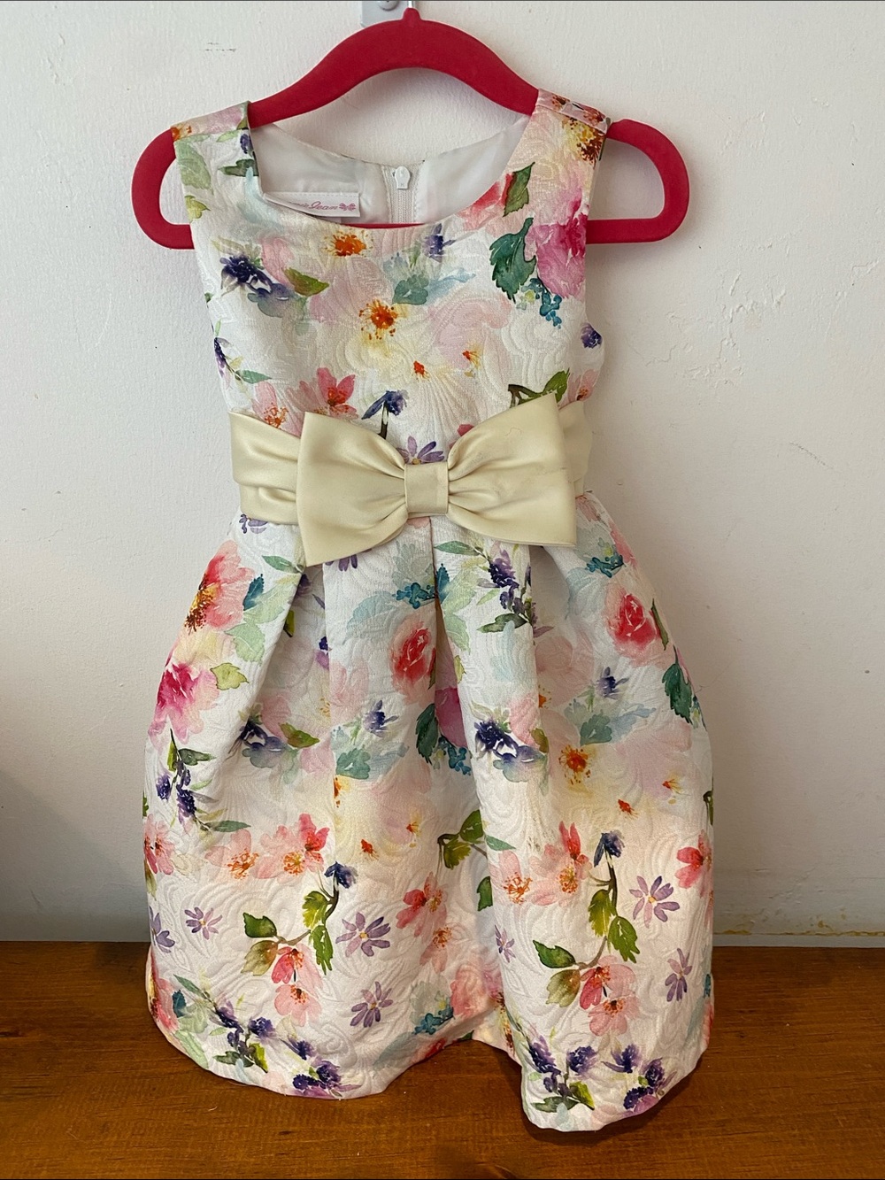 Girls Floral Fit-and-Flare Dress with Bow - White Multicolor